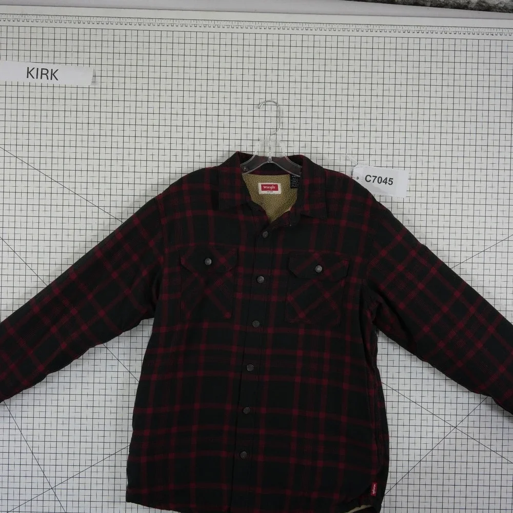 Wrangler Plaid Shirt Jacket Men's Size Medium Red Black Sherpa Lined Flannel